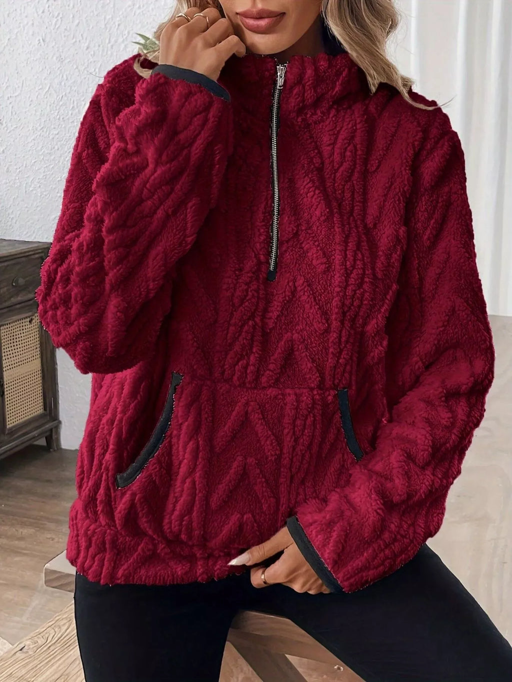 Full Size Fleece Half Zip Sweatshirt Plus Size