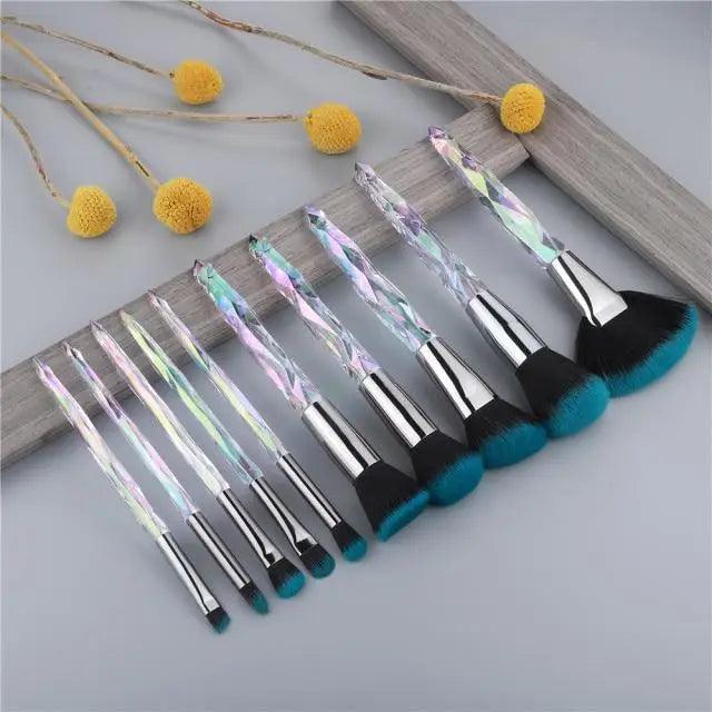 Luxury Cosmic Color New Luxury Crystal Makeup Brushes Powder Foundation Eyeshadow Eyebrow Cosmetics for Face Fan Make Up Brush Set
