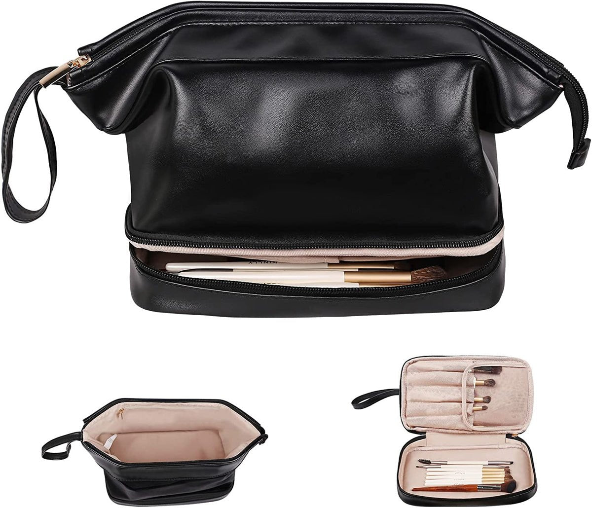 Water Resist PU Leather Makeup Bag Large Capacity Travel Toiletry Pouch