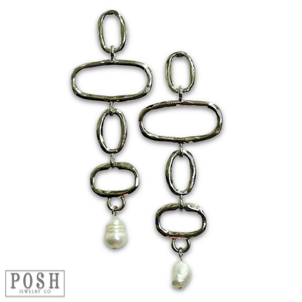 Geometric shape earring with pearl drop - LC