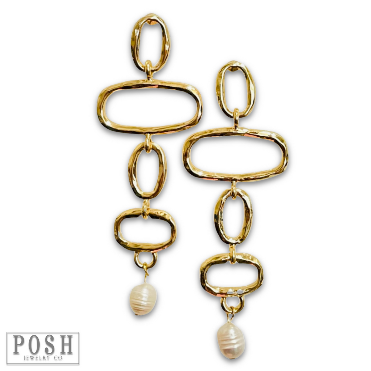 Geometric shape earring with pearl drop - LC