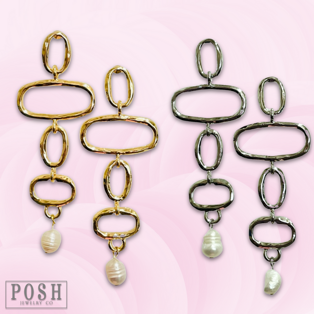 Geometric shape earring with pearl drop - LC