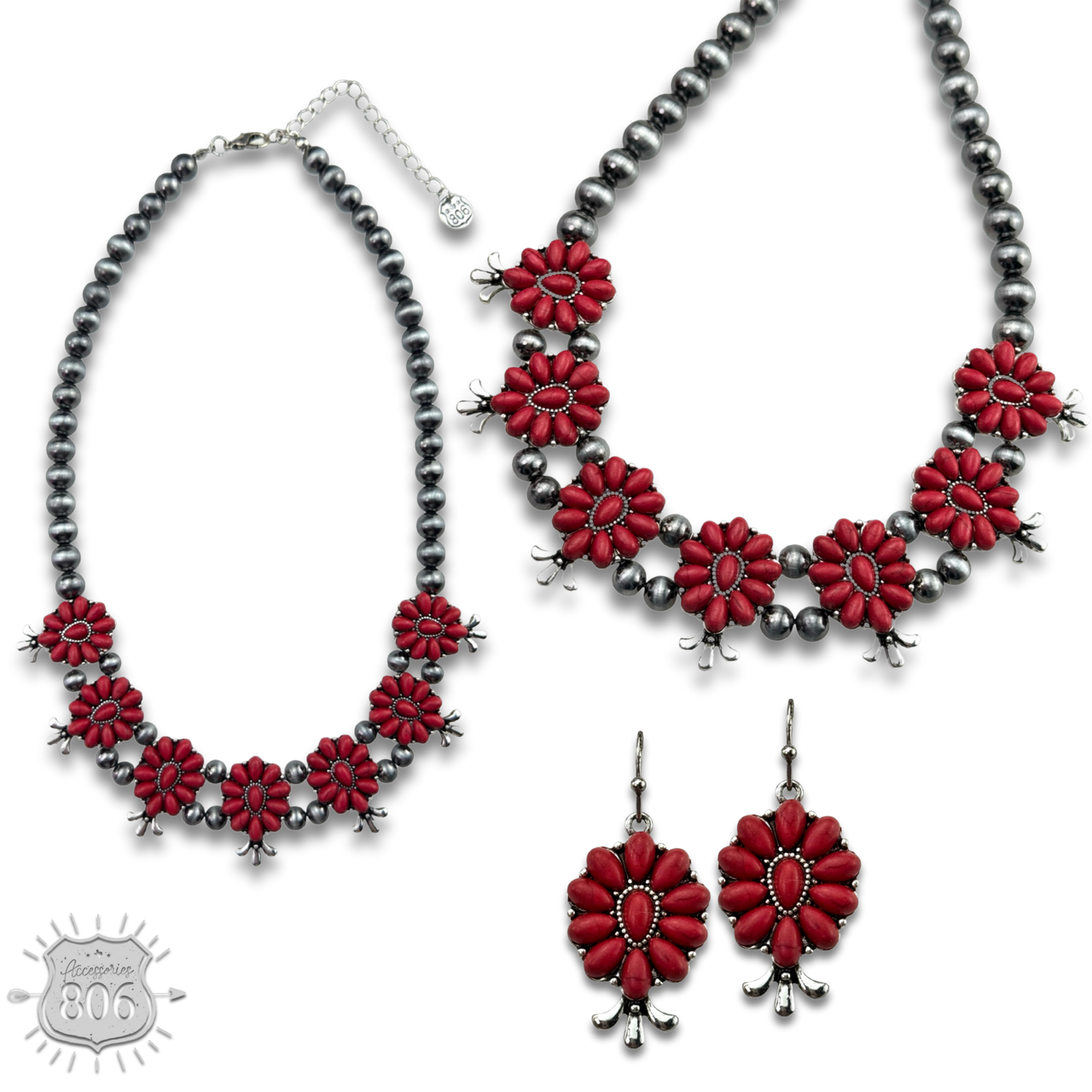 Stone flower squash blossom necklace set, last call