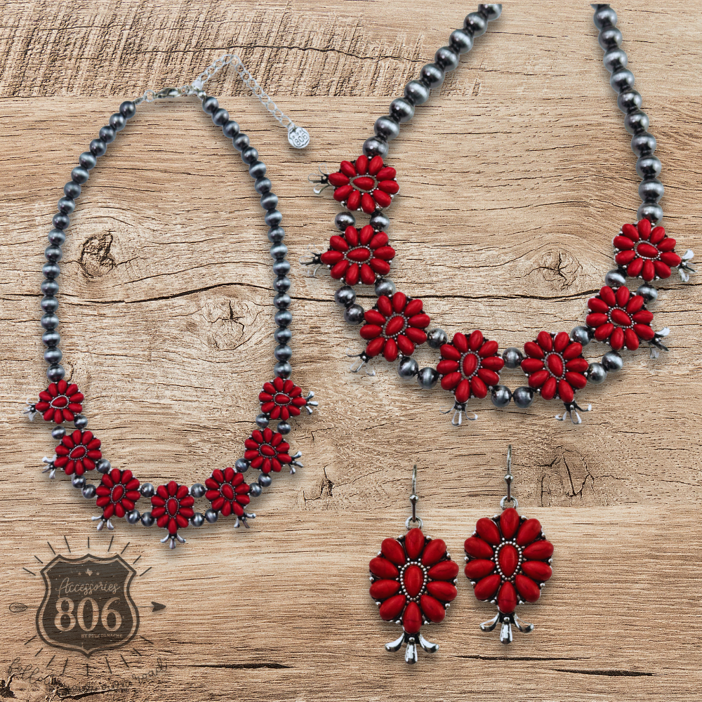 Stone flower squash blossom necklace set, last call